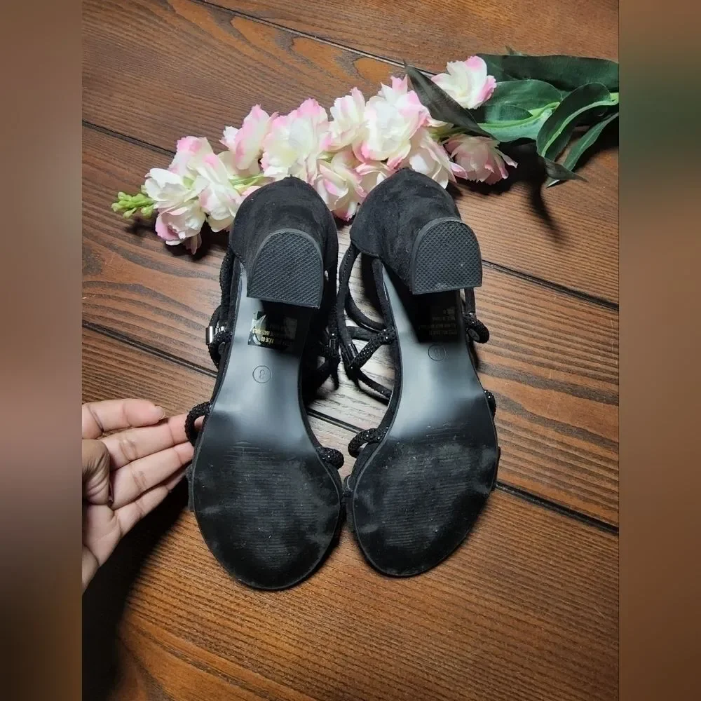 Bella Hanna Black Round Open Toe Chunky Heeled Sandals Size 8